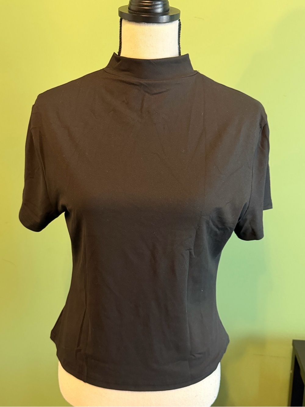 Classic Black Short Sleeve Mock Neck Top